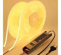 BENLUN Ruban LED COB Diffus Exterieur Etanche 24V 20m avec Transformateur | 3000K Blanc Chaud Bande LED Autocollante CRI 93 160W 312LEDs/m IP67 pour Chambre, Cuisine, Pergola, Jardin, 10m X 2