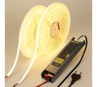 BENLUN Ruban LED COB Diffus Exterieur Etanche 24V 20m avec Transformateur | 4000K Blanc Naturel Bande LED Autocollante CRI 93 160W 312LEDs/m IP67 pour Chambre, Cuisine, Pergola, Jardin, 10m X 2