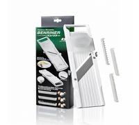 Benriner BN-64W-1 Mandoline, Blanc | 3 lames inox interchangeables pour trancher, râper et couper en julienne avec protection de sécurité