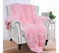 BENRON Couverture Rose Clair, Douce à Poils Longs en Sherpa Duveteuse et Moelleuse, en Fausse Fourrure pour lit, canapé, Sofa, 127 x 152,4 cm