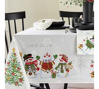 Benson Mills Believe Nappe de Noël en Tissu Jacquard imprimé Bonhomme de Neige, Nappe de Noël pour Tous Les hivers et Les Vacances (rectangulaire 152,4 x 213,4 cm, Motif Bonhomme de Neige)