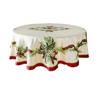 Benson Mills Nappe de Noël en Tissu imprimé d'ingénierie avec Rubans de Noël (177,8 cm, Ronde, Blanc Cassé).