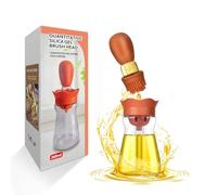 BENTFINE Flacon Distributeur d'huile avec brosse en Silicone, 2 en 1 200 ml Distributeur Bouteille d'huile d'olive Pinceau en Silicone pour Cuisine, Friture, Sauce, Barbecue, Crêpes, Marinade (Orange)