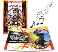 bentino MUSIK Carte d'anniversaire humoristique « Biker » avec effet lumineux - Carte d'anniversaire amusante pour tous les rockeurs du monde
