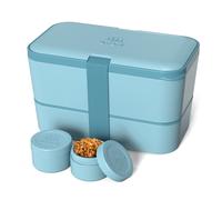 Umami Bento Lunch Box, Couverts & 2 Pots à Sauce Inclus, Boîte Repas Encastrable, Lunchbox Micro-Ondable, Boîte à Lunch Adulte Compartimentée, Bento Box, Bleu Menthe, 1500 ml