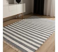 benuta Basic Tapis Coton Tom - Gris/Crème 80x150 cm - Tissé à Main - 100% recy ompatible avec Chauffage au Sol - pour Salon, Chambre, Couloir, Salle à Manger
