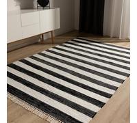 benuta Basic Tapis Coton Tom - Noir/Crème 80x150 cm - Tissé à Main - 100% recy ompatible avec Chauffage au Sol - pour Salon, Chambre, Couloir, Salle à Manger