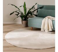 benuta Basic Tapis Salon Fausse Fourrure Furry - Beige Rond 160 cm - pour Chambre, Bureau, Couloir, Bebe - Doux - Antidérapant - Lavable - Chauffage Sol