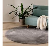 benuta Basic Tapis Salon Fausse Fourrure Furry - Gris Rond 120 cm - pour Chambre, Bureau, Couloir, Bebe - Doux - Antidérapant - Lavable - Chauffage Sol