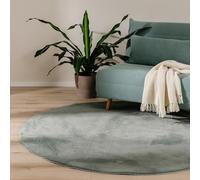 benuta Basic Tapis Salon Fausse Fourrure Furry - Vert Rond 200 cm - pour Chambre, Bureau, Couloir, Bebe - Doux - Antidérapant - Lavable - Chauffage Sol
