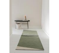 benuta pop Lenny Tapis en coton - 100 % coton - Style : abstrait, géométrique, rayures, minimaliste, nature, rétro - Facile d'entretien pour le salon, vert, 70 x 200 cm