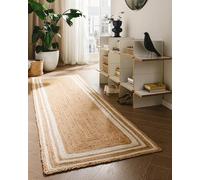 benuta Tapis en jute pure Jutta - Blanc - 80 x 250 cm - Tapis de salon tissé à la main - Design bohème naturel - Convient pour chauffage au sol