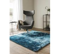 Benuta Tapis Shaggy à Poils Longs Bleu 200 x 200 cm sans substances nocives 100% Polyester Uni Tufté à la Main Salon