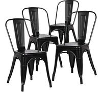 BenyLed Lot de 4 Chaises de Salle à Manger Empilables en Métal Style Industriel Vintage, Convient pour Une Utilisation Intérieure et Extérieure, Chaise de Jardin, Noir