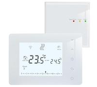Beok Thermostat sans Fil avec Récepteur Thermostat Chaudiere gaz,Thermostat Programmable avec rétro-éclairage,Thermostats Mural Blanc Alimenté par Piles,Récepteur Alimenté par AC 230V