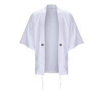 Beokeuioe Peignoir japonais en lin - Cardigan ouvert sur le devant - Pour homme - Kimono - Chemise - Peignoir - Robe - 7 manches - Veste d'été en tricot, A1 blanc., L
