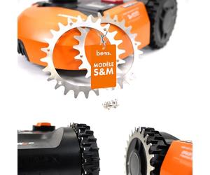 beos 2 x crampons en acier inoxydable de qualité supérieure pour Worx Landroid S/M + 12 x vis en acier inoxydable - Amélioration de la traction pour tondeuse robot - Taille des roues 205 mm