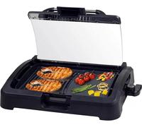 Beper 90.871 Gril électrique avec couvercle en verre | plaque de gril revêtue, acier inoxydable, 2200 W, BBQ, 5 niveaux de température, steak, gril électrique, E-Grill