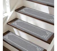 BEQHAUSE Lot de 4 Tapis d'escalier, antidérapants, pour marches en Bois, intérieur Lavable en Machine, 22 x 70 cm, avec Dos en TPE, pour Enfants et Animaux domestiques âgés, Beige (4, Gris)