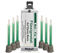 Ber-Fix 50 g de métal liquide + 5 pointes, résistant à la chaleur, colle à 2 composants, colle métallique, spatule en métal, métal froid, 120 °C