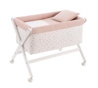 Berceau À Pieds Croisés En Bois De Hêtre Avec Roulettes Et Matelas Blanc / Rose À Motifs TU