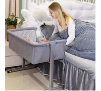 Berceau Bébé Gris Lit Cododo QIAN - Côté Repliable - Matelas + Moustiquaire - Jusqu'à 60kg