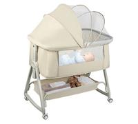 BERCEAU CODODO 50*91*68-81cm, lit bébé pliable portable, QUIIENCLEE, hauteur réglable, avec panier, 0-36 mois, beige