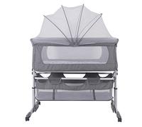 Berceau Cododo avec Matelas et Moustiquaire 3 in 1 Lit Bébé Cododo pour Les Bébés de 1 à 36 Mois Lit Bébé Pliable 3 en 1 Berceau bébé Mobile Lit d'Appoint, 93×57×(71-88) cm (Blanc Gris(92*58*70-87cm))