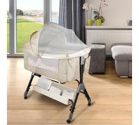 Berceau Cododo avec Matelas et Moustiquaire, Maille Respirante, Moustiquaire, 2 in 1 Lit Bébé Cododo pour Les Bébés de 0 à 36 Mois Pliable -104*52*100-110 cm (4 niveaux de hauteur) - blanc cassé