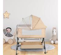 Berceau Cododo avec Matelas et Moustiquaire, Maille Respirante, Moustiquaire, 2 in 1 Lit Bébé Cododo pour Les Bébés de 0 à 36 Mois Pliable -104*52*100-110 cm (4 niveaux de hauteur) - blanc cassé