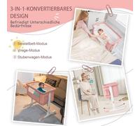 Berceau cododo et couffin 3 en 1 réglable pour bébé, rose