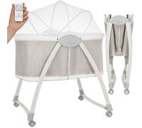 Berceau électrique 2en1 LIONELO Gaya - Lit bébé - Pliable - Mélodies - 4 roues - Moustiquaire - Beige claire