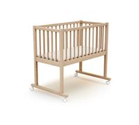 AT4 - Berceau 40x80 NOA Hêtre Brut| 86 x 58,5 x 80 cm | Matelas inclus 40x80x5cm | 4 roues multidirectionnelles | Facile à déplacer