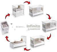 Berceau Evolutif Cuoricini Infinito 6 en 1 Blanc avec Parure de Lit Taupe + Matelas en Aloe Vera