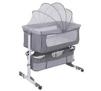 Berceau Lit d'appoint Co-Sleeper avec moustiquaire et roulettes Lit bébé indépendant réglable en hauteur 92×58×70-87cm gris