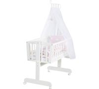 Berceau pour bébé Roba « Kleine Wolke » 40 x 90 cm en bois - Berceaux et couffins - Ensemble complet avec fonction de blocage et garniture en tissu - Blanc / Rose