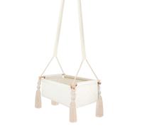 Berceau suspendu pour bébé en velours Beige – berceau sûr fabriqué dans l’UE avec base en bois, matelas et cordes en coton, sans odeur