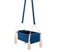 Berceau suspendu pour bébé en velours Bleu marine – berceau sûr fabriqué dans l’UE avec base en bois, matelas et cordes en coton, sans odeur
