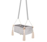 Berceau suspendu pour bébé en velours Gris – berceau sûr fabriqué dans l’UE avec base en bois, matelas et cordes en coton, sans odeur