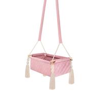 Berceau suspendu pour bébé en velours Rose – berceau sûr fabriqué dans l’UE avec base en bois, matelas et cordes en coton, sans odeur