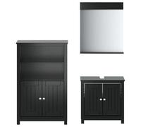 Berg Ensemble de salle de bain 3 pièces en bois massif de pin noir | Meuble sous lavabo en pin massif 60 x 34 x 59 cm, miroir 60 x 70 cm, armoire autoportante 69,5 x 110 cm