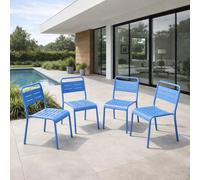 Bergame ensemble de 4 chaises de jardin empilables bleues