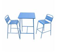 Bergame ensemble table de bar et 2 chaises hautes d'extérieur bleu