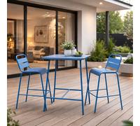 Bergame ensemble table de bar et 2 chaises hautes d'extérieur bleu