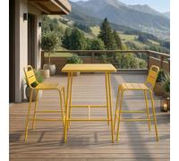 Bergame ensemble table de bar et 2 chaises hautes d'extérieur jaune