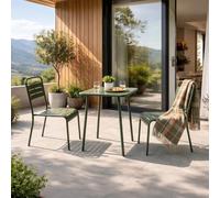 Bergame ensemble table de jardin carrée 50cm et 2 chaises vert