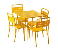 Concept Usine Ensemble table de jardin Bergame carrée 70 cm 4 chaises jaune