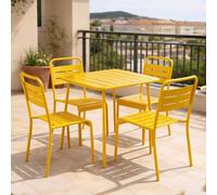 Bergame ensemble table de jardin carrée 70cm et 4 chaises jaune