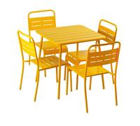 Concept Usine Ensemble table de jardin Bergame carrée 70 cm 4 chaises jaune