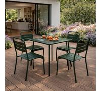 Bergame ensemble table de jardin carrée 70cm et 4 chaises vert